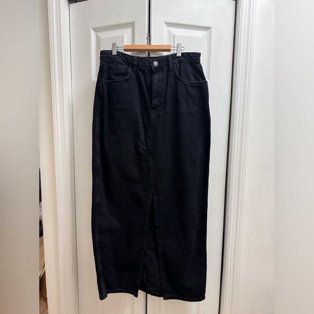 MANGO Women’s Slit Denim Skirt - Black